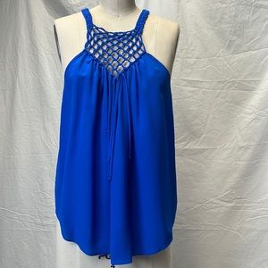 Rebecca Taylor Cobalt lattice tank with fringe size 2